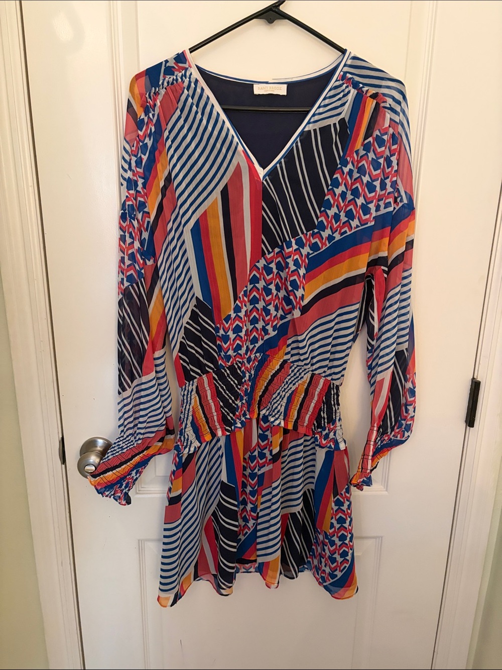 Ramy Brook Michaela Multicolor Striped & Geometric V-Neck Dress- size S/M